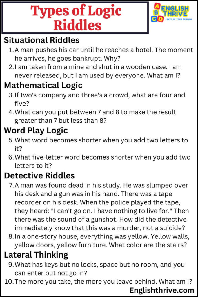 Hard Logic Riddles for Adults 