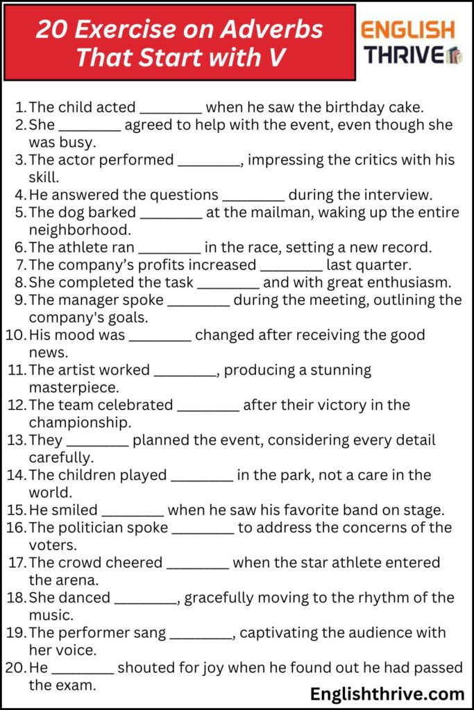 20 Exercise on Adverbs That Start with V