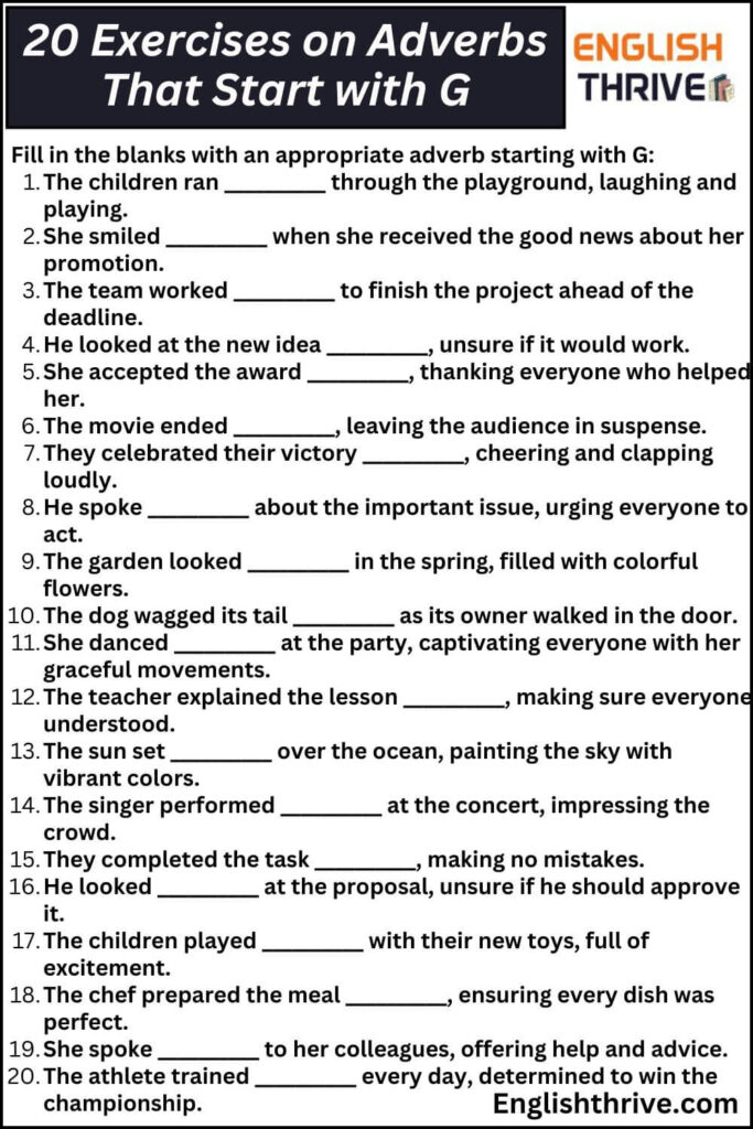 20 Exercises on Adverbs That Start with G