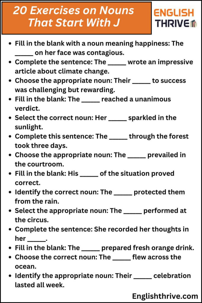 20 Exercises on Nouns That Start With J