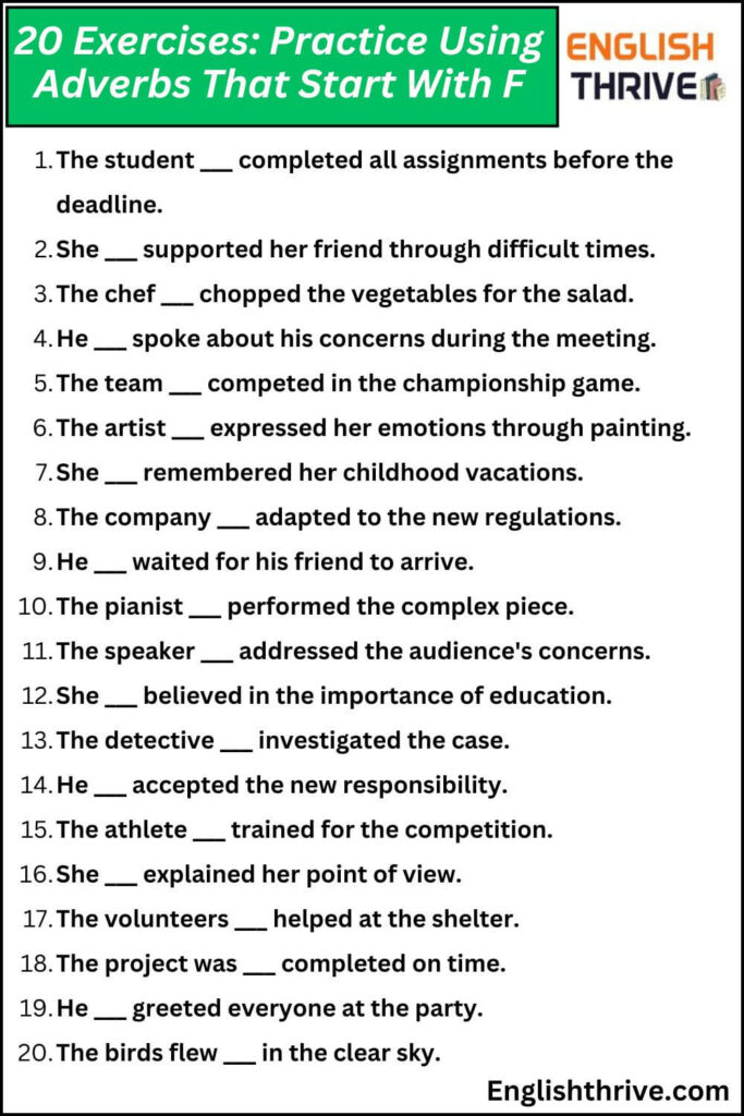 Adverbs That Start with F Examples and Exercises