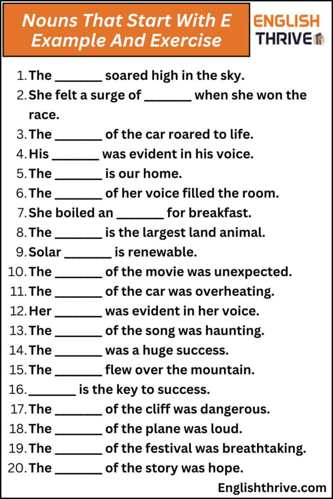 Nouns That Start With E Example And Exercise