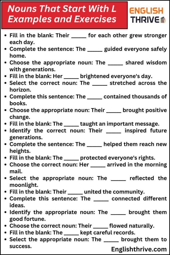 Nouns That Start With L Examples and Exercises