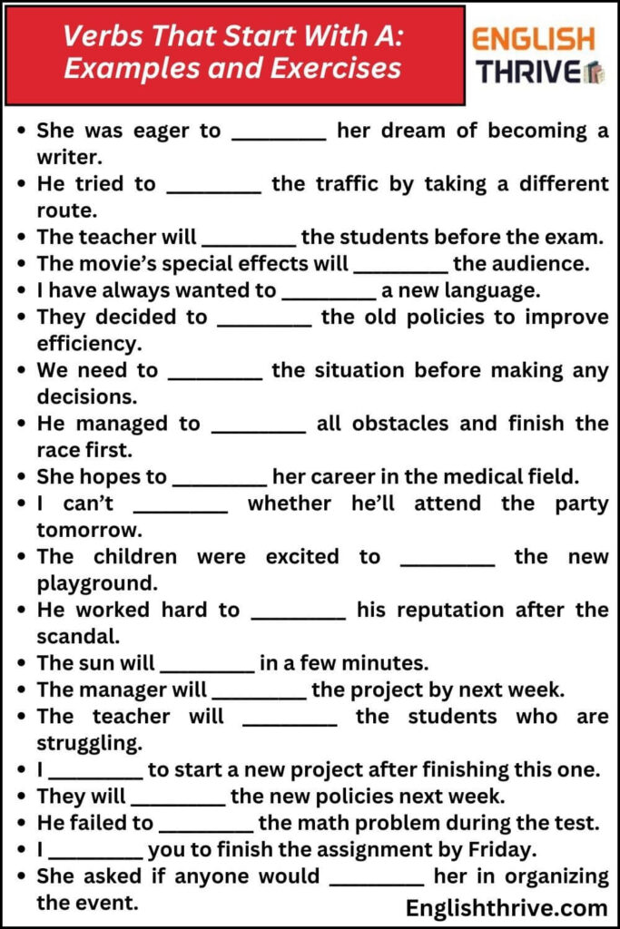 Verbs That Start With A Examples and Exercises