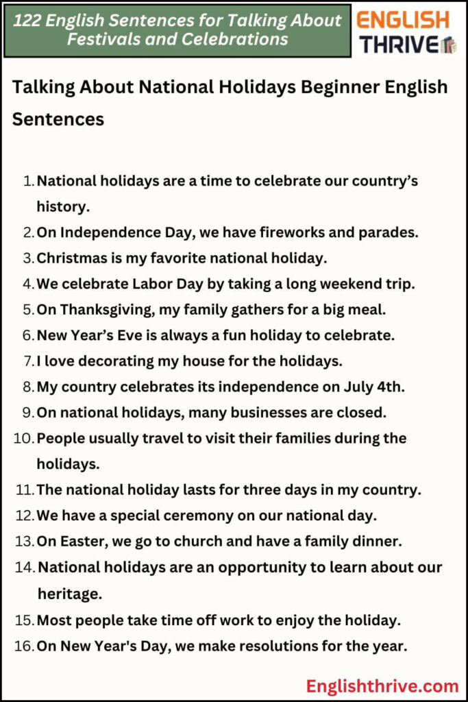 122 English Sentences for Talking About Festivals and Celebrations