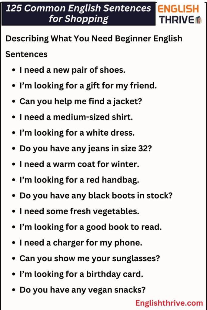 125 Common English Sentences for Shopping
