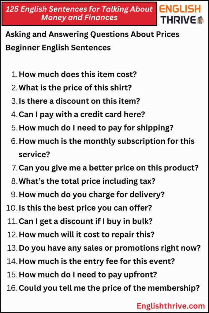 125 English Sentences for Talking About Money and Finances