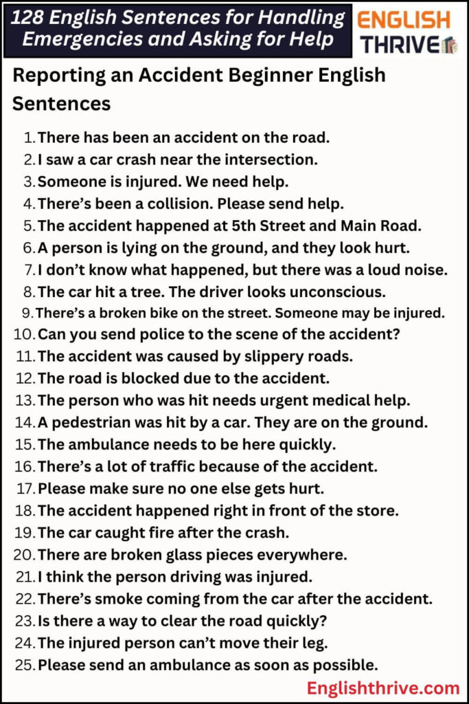 128 English Sentences for Handling Emergencies and Asking for Help