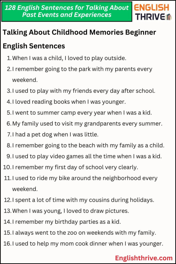 128 English Sentences for Talking About Past Events and Experiences