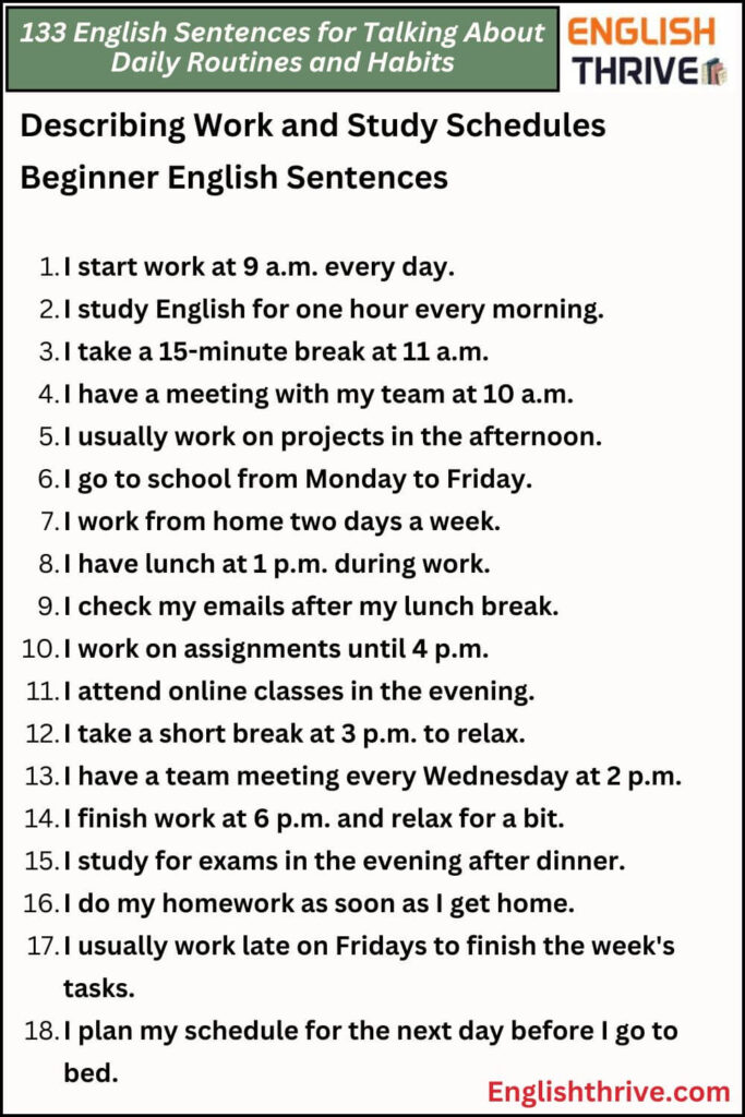 133 English Sentences for Talking About Daily Routines and Habits