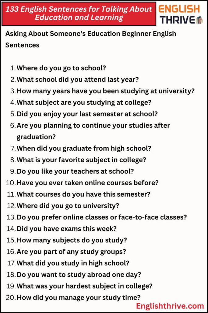 133 English Sentences for Talking About Education and Learning