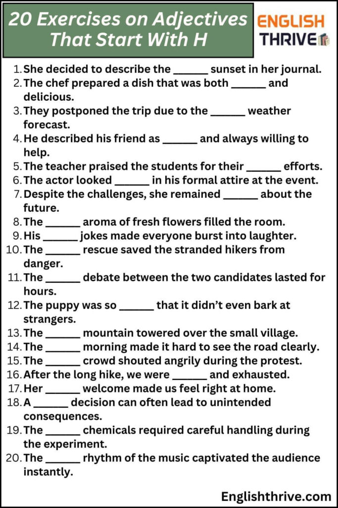 20 Exercises on Adjectives That Start With H
