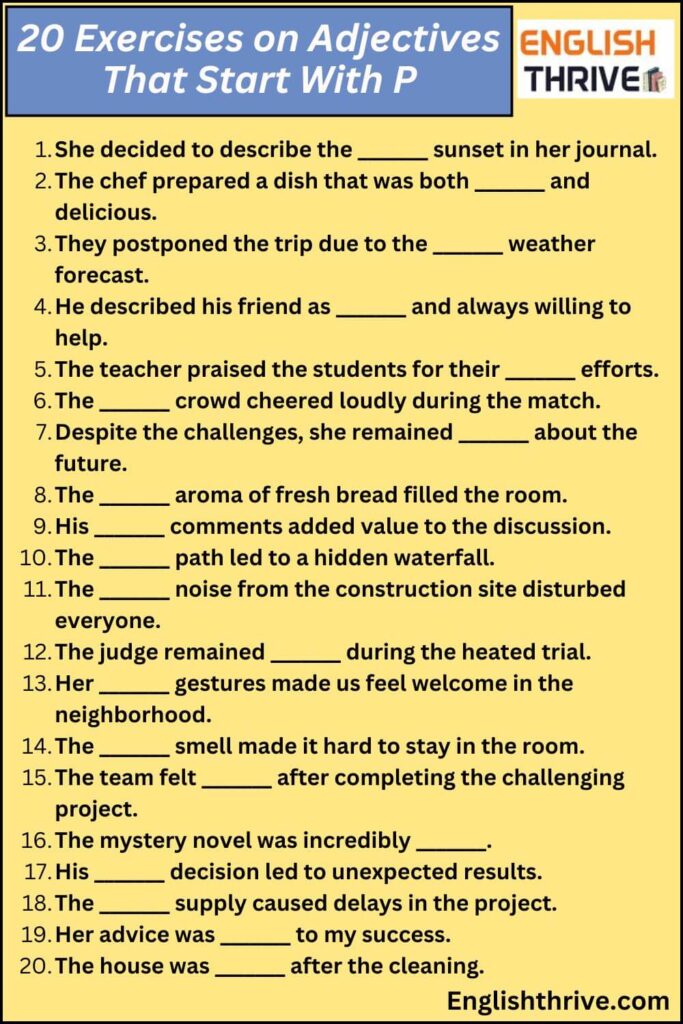 20  Exercises on Adjectives That Start With P