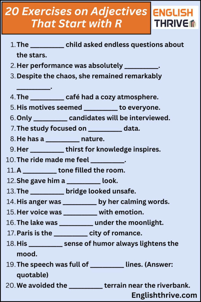 20  Exercises on Adjectives That Start with R
