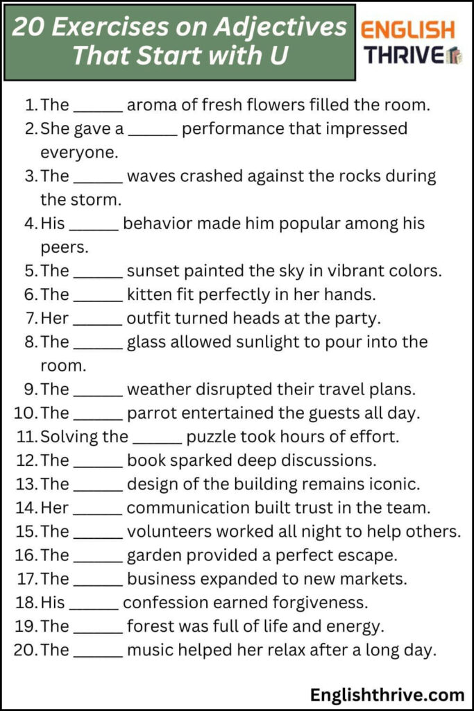 20 Exercises on Adjectives That Start with U