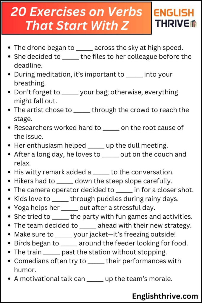 20 Exercises on Verbs That Start With Z