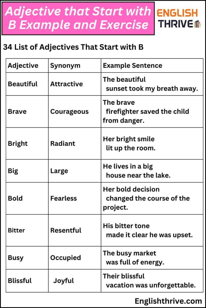 34 List of Adjectives That Start with B
