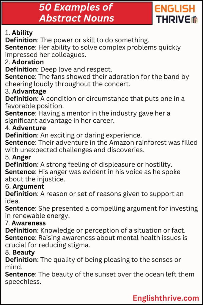 50 Examples of Abstract Nouns