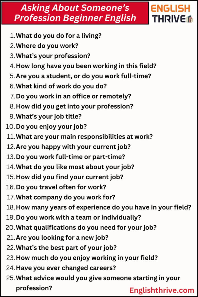 Asking About Someone’s Profession Beginner English Sentences