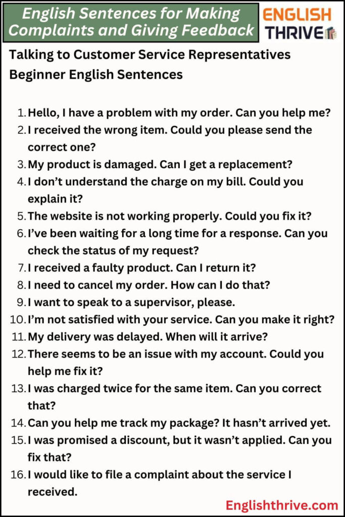 English Sentences for Making Complaints and Giving Feedback