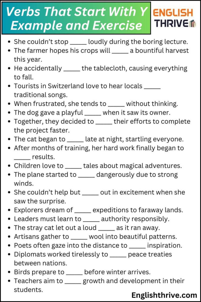 Verbs That Start With Y Example and Exercise