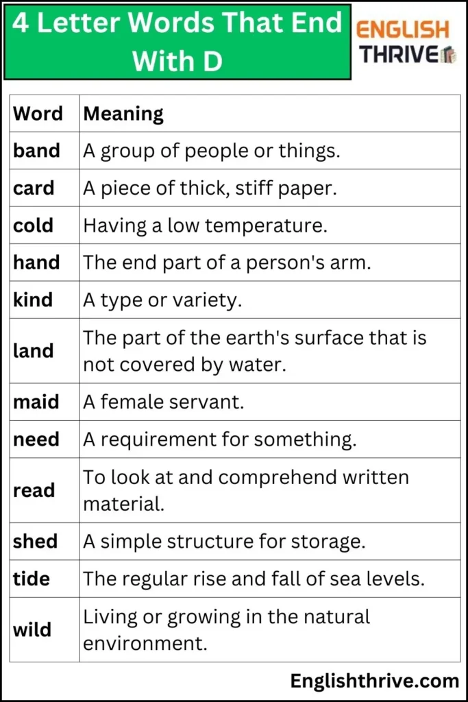 4 Letter Words That End With D