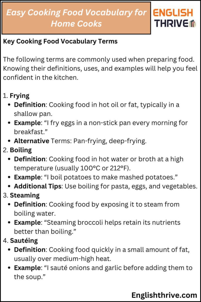 Easy Cooking Food Vocabulary for Home Cooks