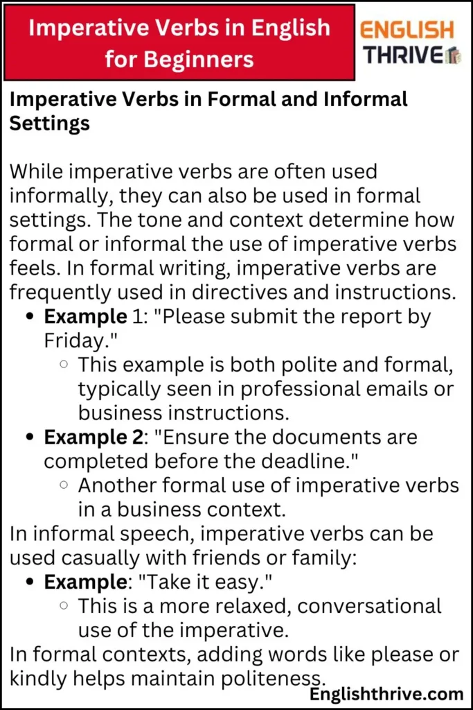 Imperative Verbs in English for Beginners