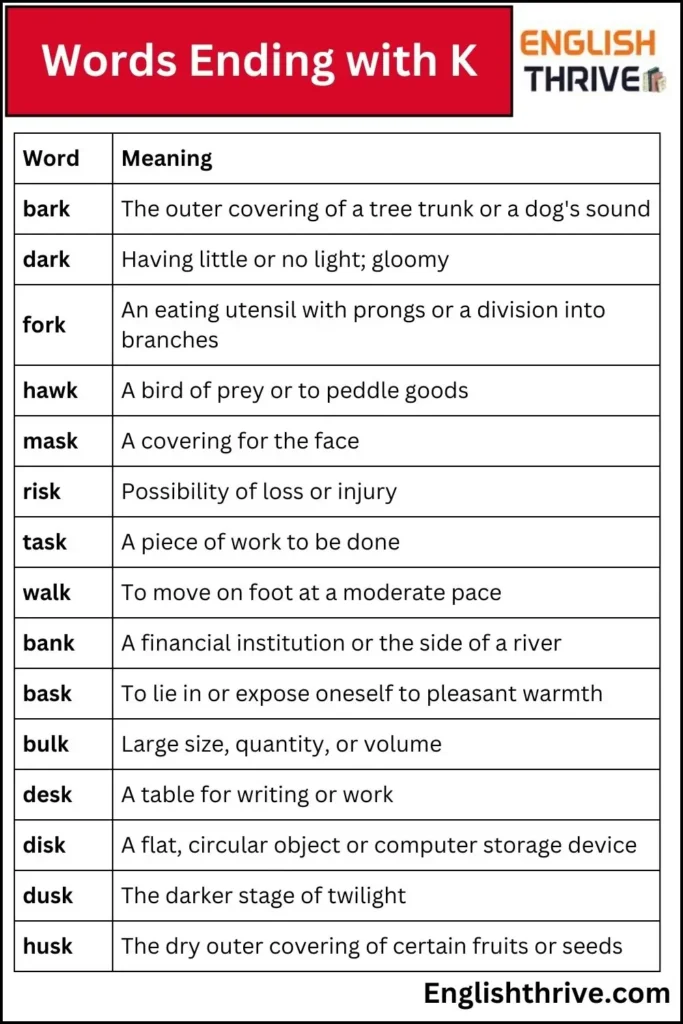 Words Ending with K