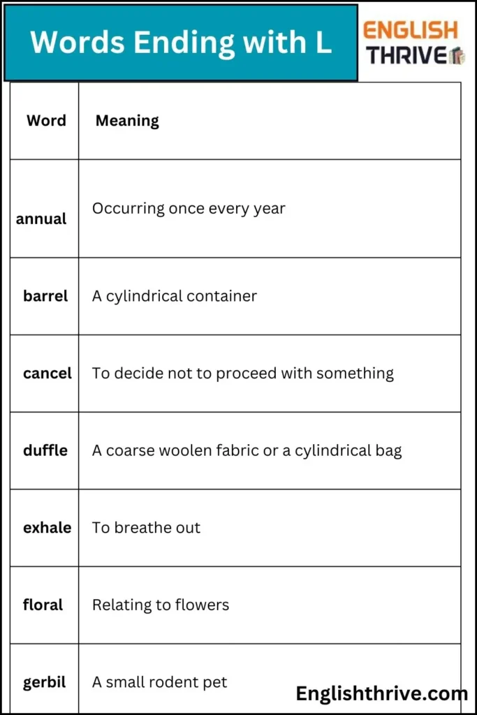 Words Ending with L