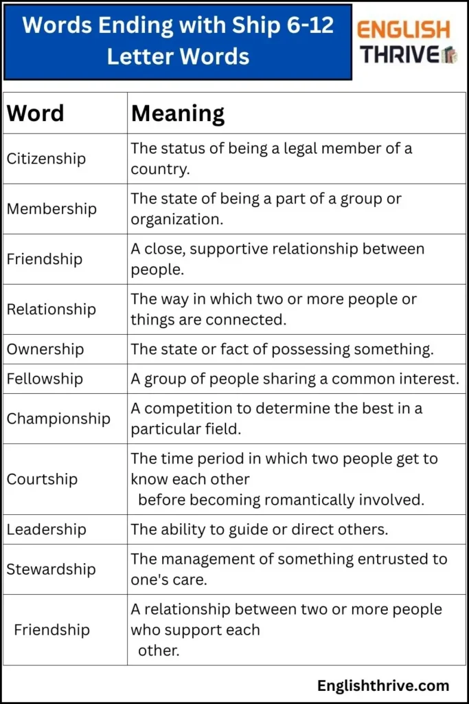 Words Ending with Ship 6-12 Letter Words