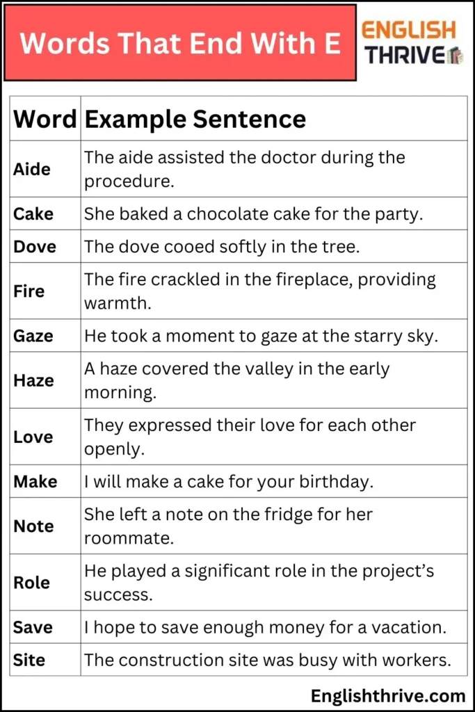 Words That End With E