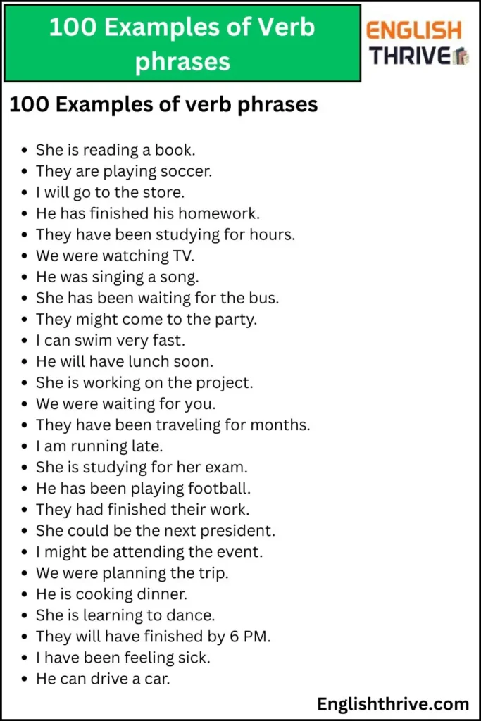 100 Examples of Verb phrases