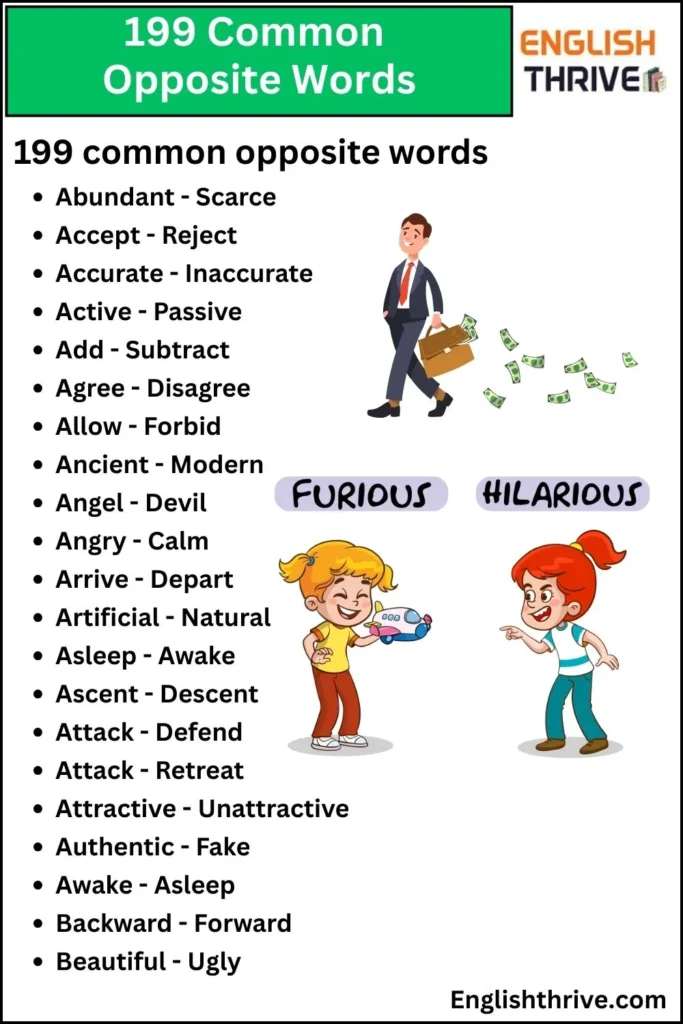 199 Common Opposite Words