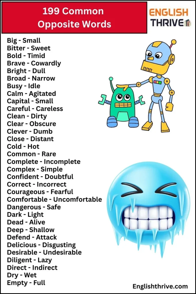 199 Common Opposite Words