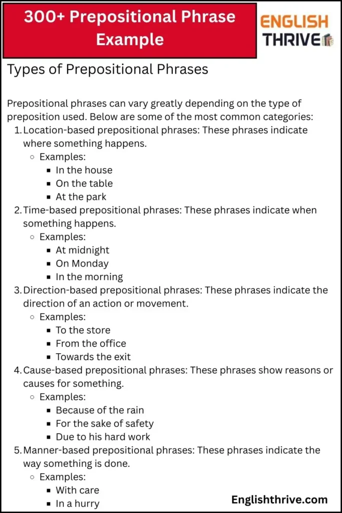 300+ Prepositional Phrase Example