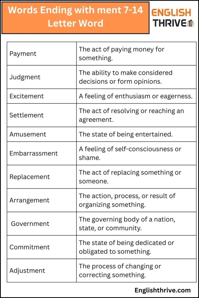Words Ending with ment 7-14 Letter Word