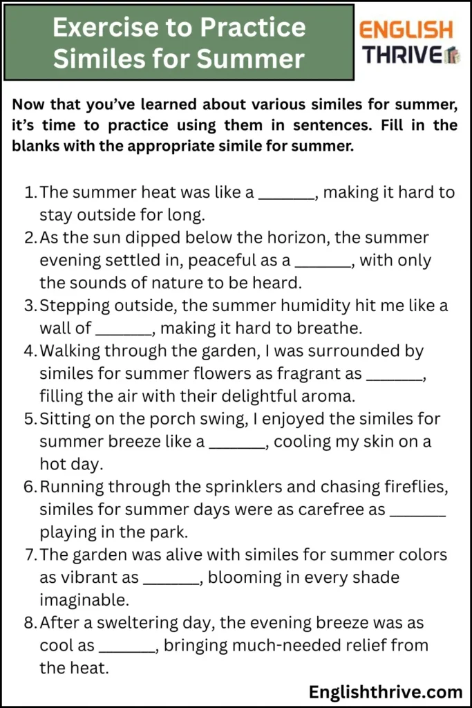 Exercise to Practice Similes for Summer