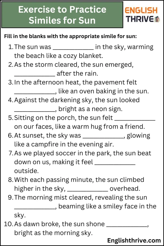 Exercise to Practice Similes for Sun