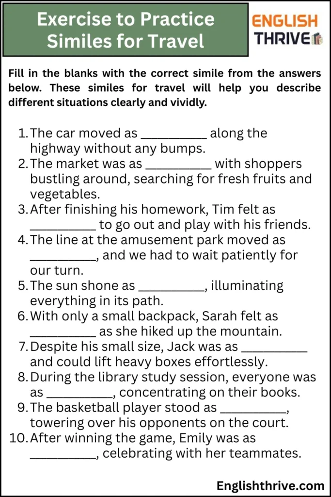 Exercise to Practice Similes for Travel