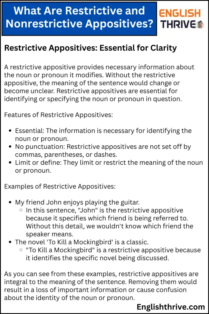 Restrictive and Nonrestrictive Appositives