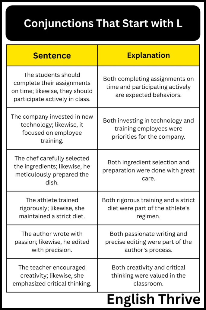 Conjunctions That Start with L