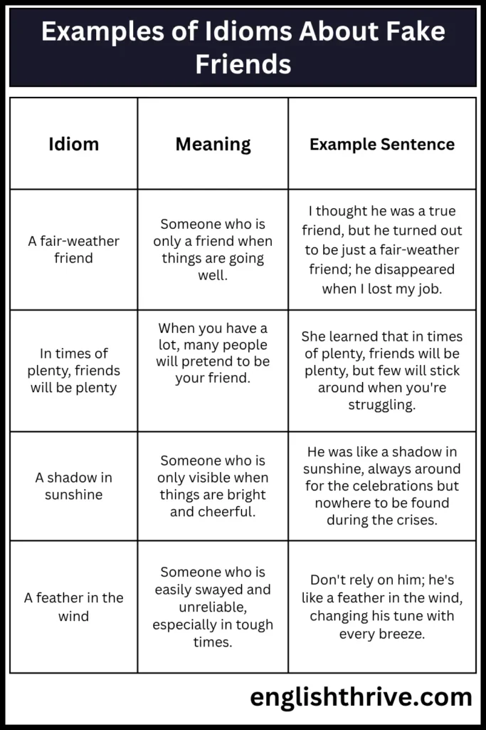 Examples of Idioms About Fake Friends