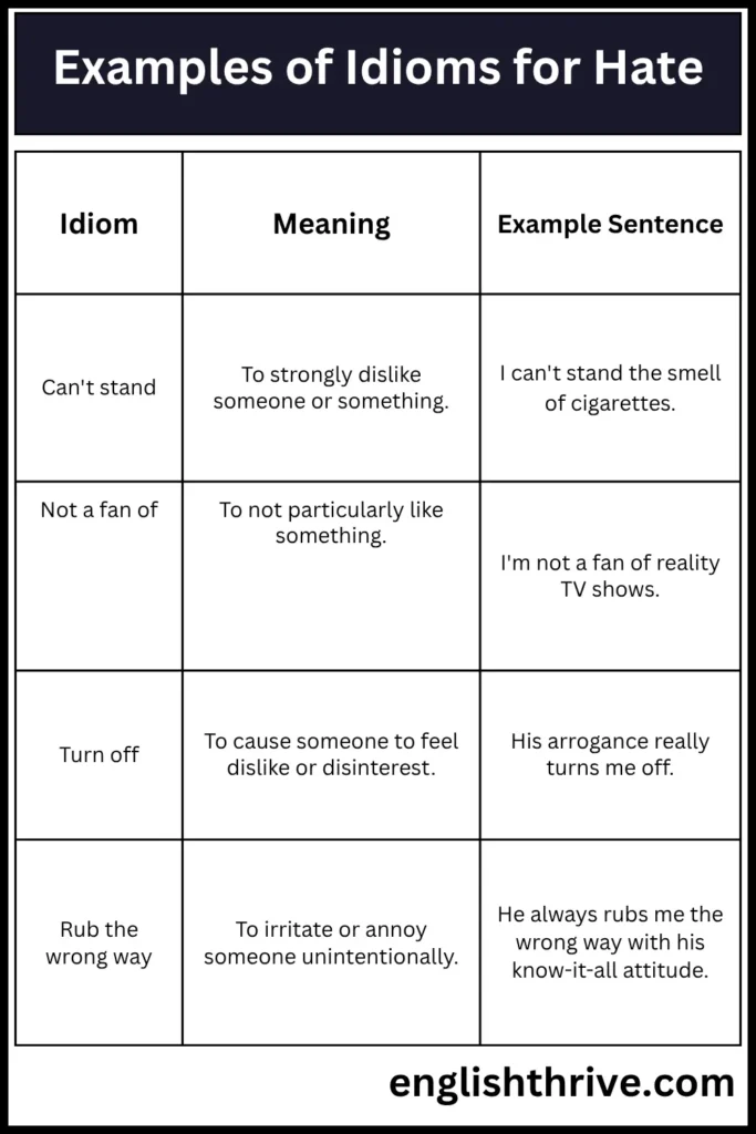 Examples of Idioms for Hate