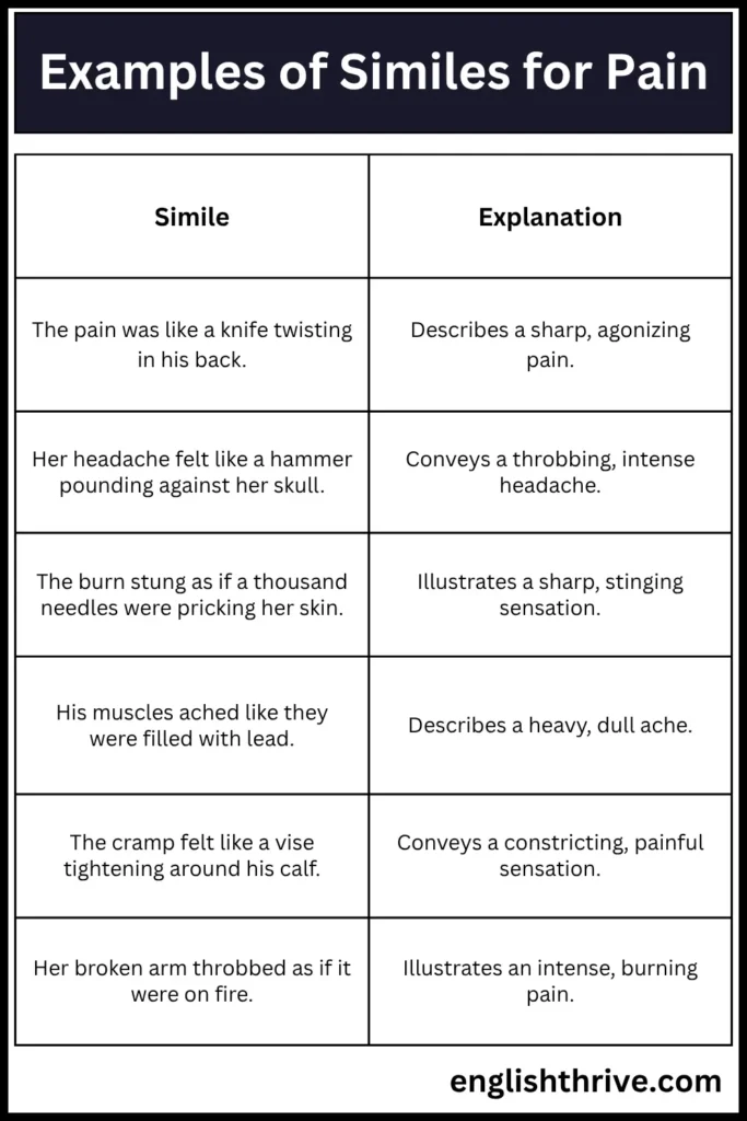 Examples of Similes for Pain