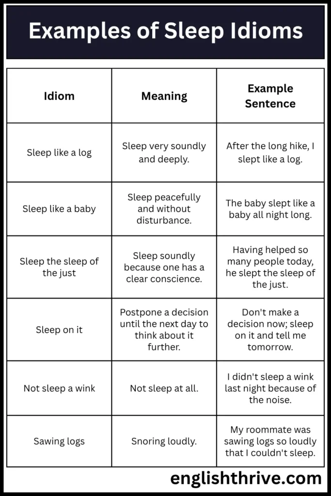 Examples of Sleep Idioms
