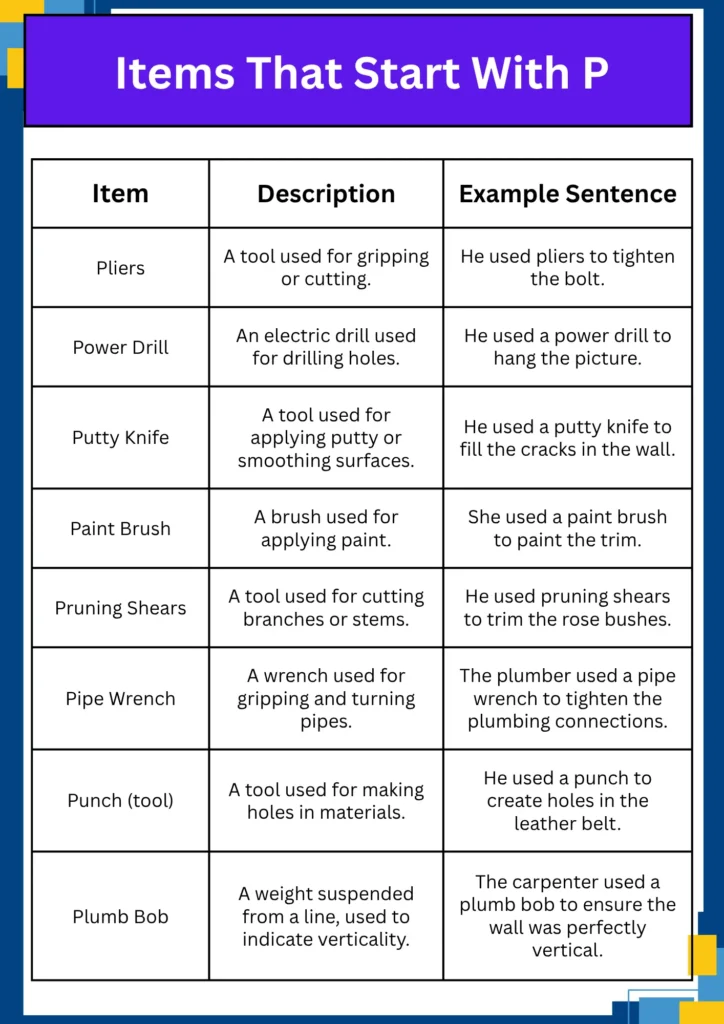 Items That Start With P