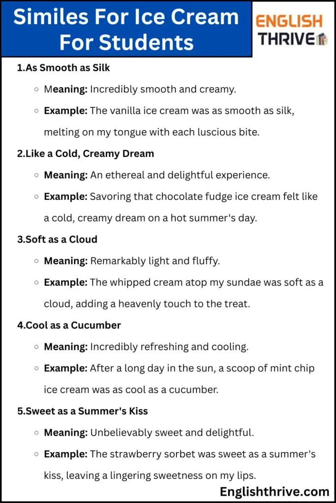 Similes For Ice Cream For Students