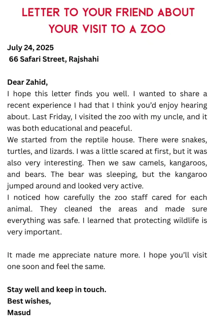 Write a Letter to Your Friend About Your Visit to a Zoo