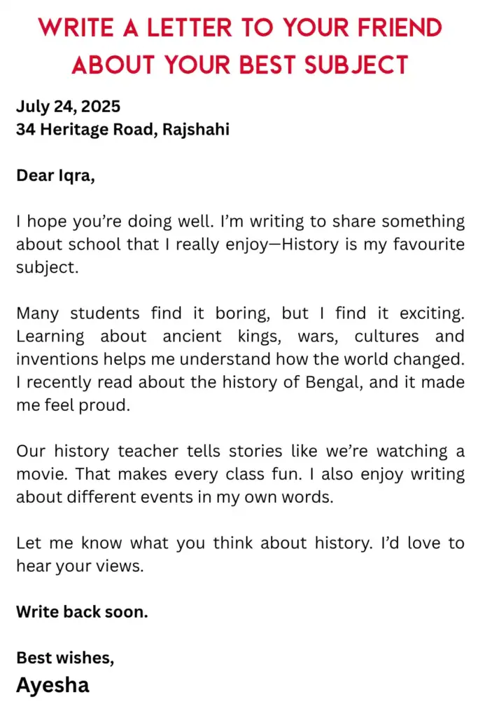 Letter to Your Friend About Your Favourite Subject